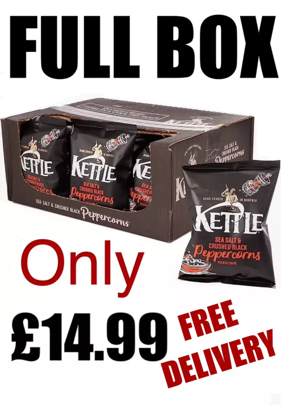 Kettle Chips Sea Salt & Crushed Black Peppercorns 18x40g Best before 07/25